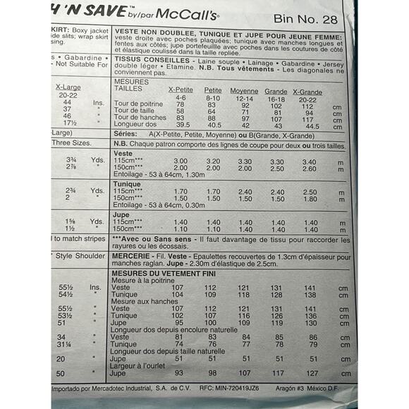 McCalls 8323 pattern suit pattern jacket tunic pencil skirt size 4 6 8 10 12 14 - Picture 5 of 5